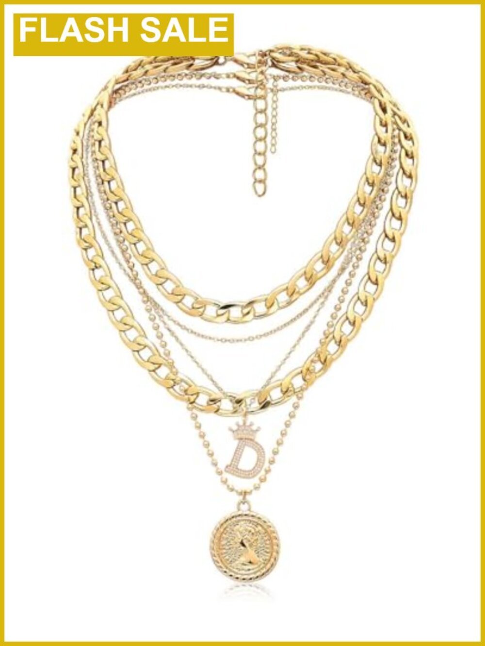 Layered Necklace Set Retro Coin Pendant Chunky Chain Choker Adjustable